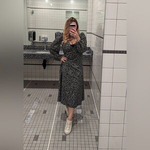 Elegant Black Floral wrap Dress Monki